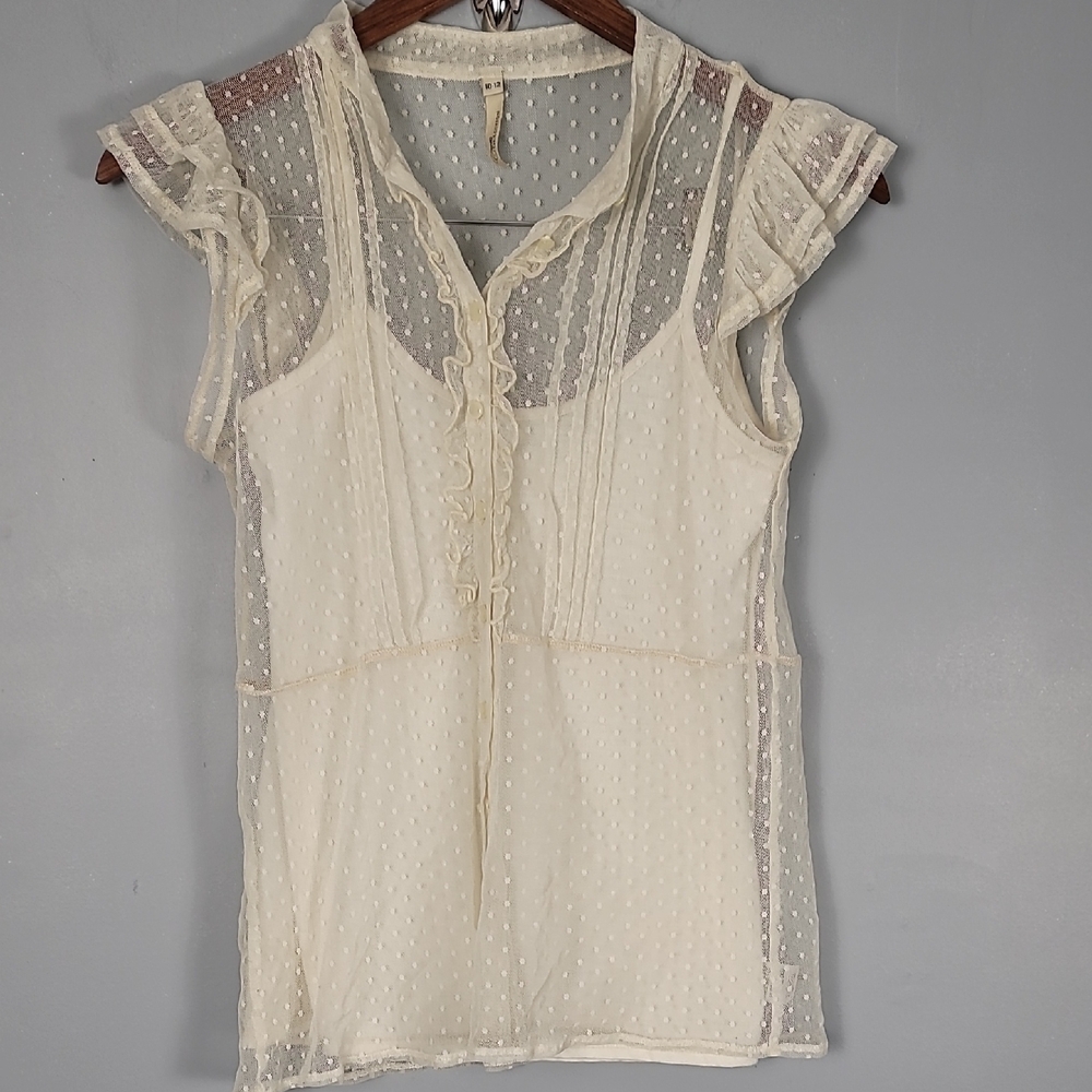 EVIE Cream Ruffled Romantic Core Front Blouse
